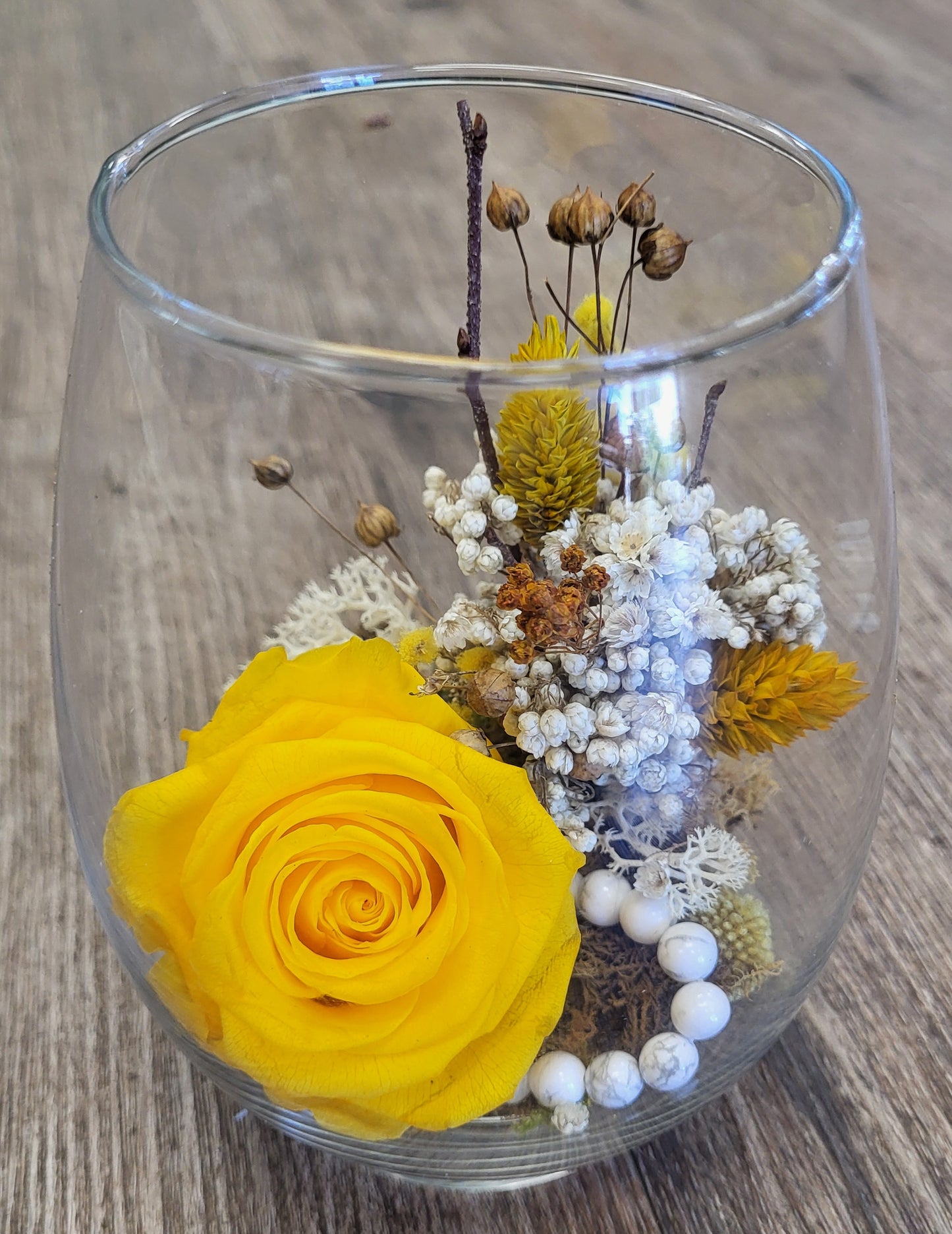 Preserved Rose in Egg Vase - 'Yellow Finch'