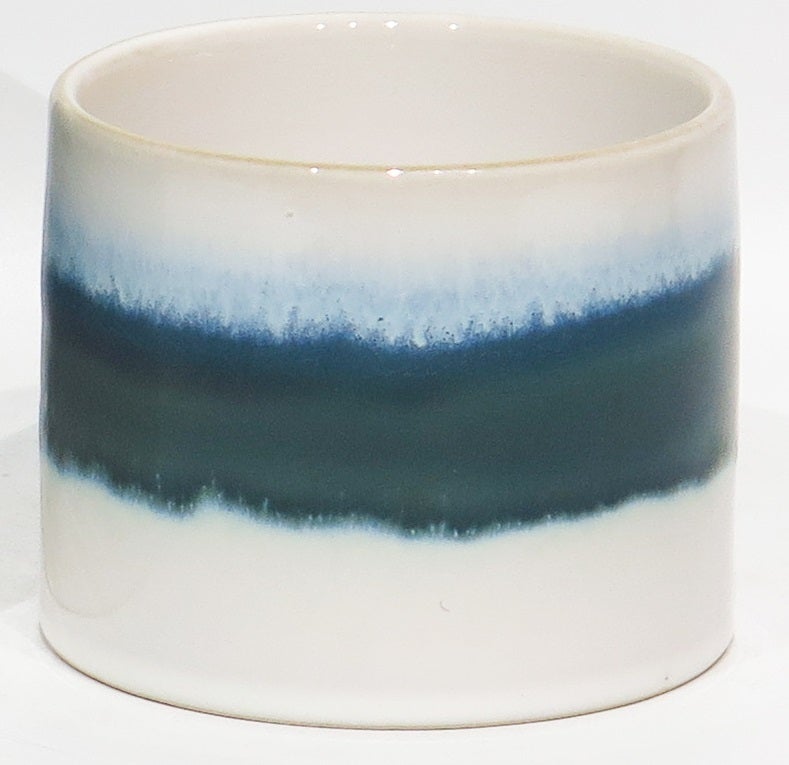 4.5" White and Teal Reactive Cache Pot (CE00-178)