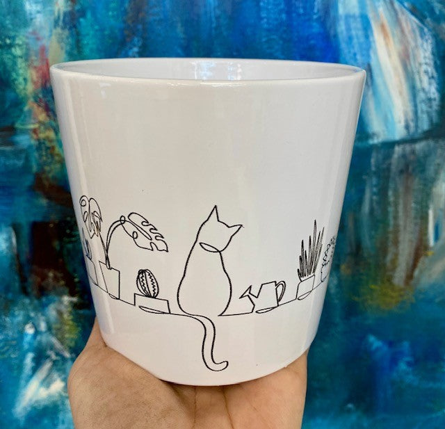 Cat View Ceramic Pot 5"