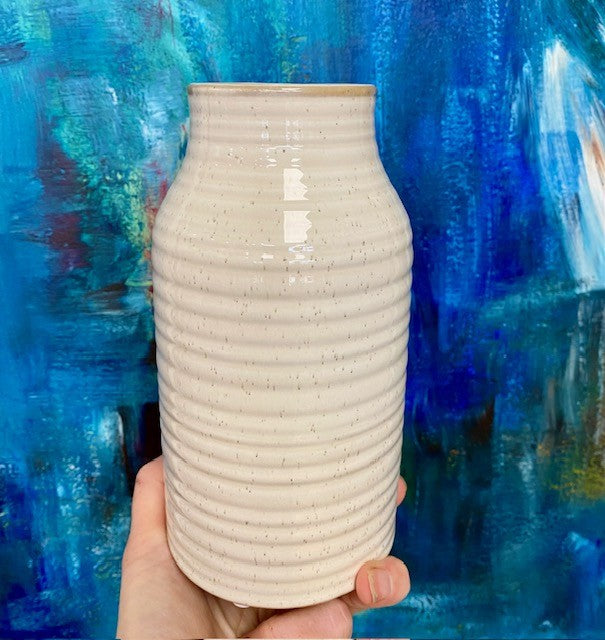 White Ribbed Ceramic Vase