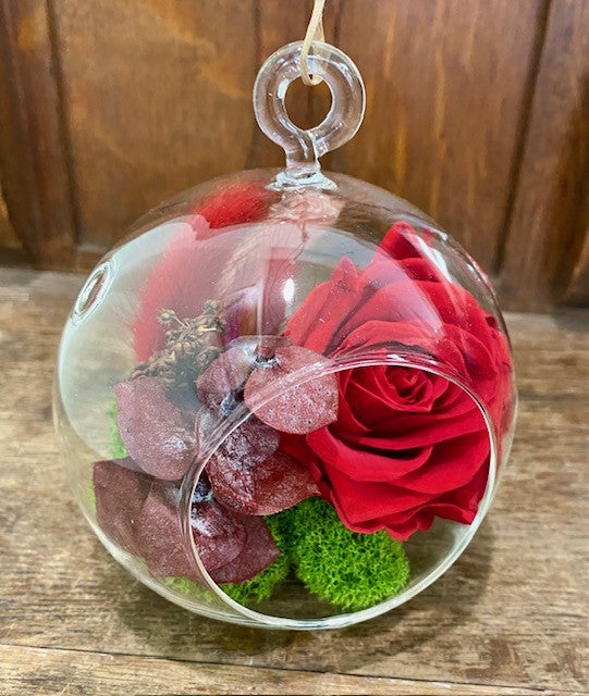 Preserved Red Rose in a Glass Sphere. Fall R3.