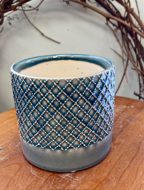 Teal Blue Criss Cross Pot 4.5" (CE00-148)