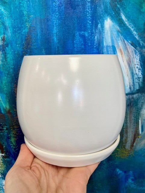 White Round Ceramic Pot with Saucer