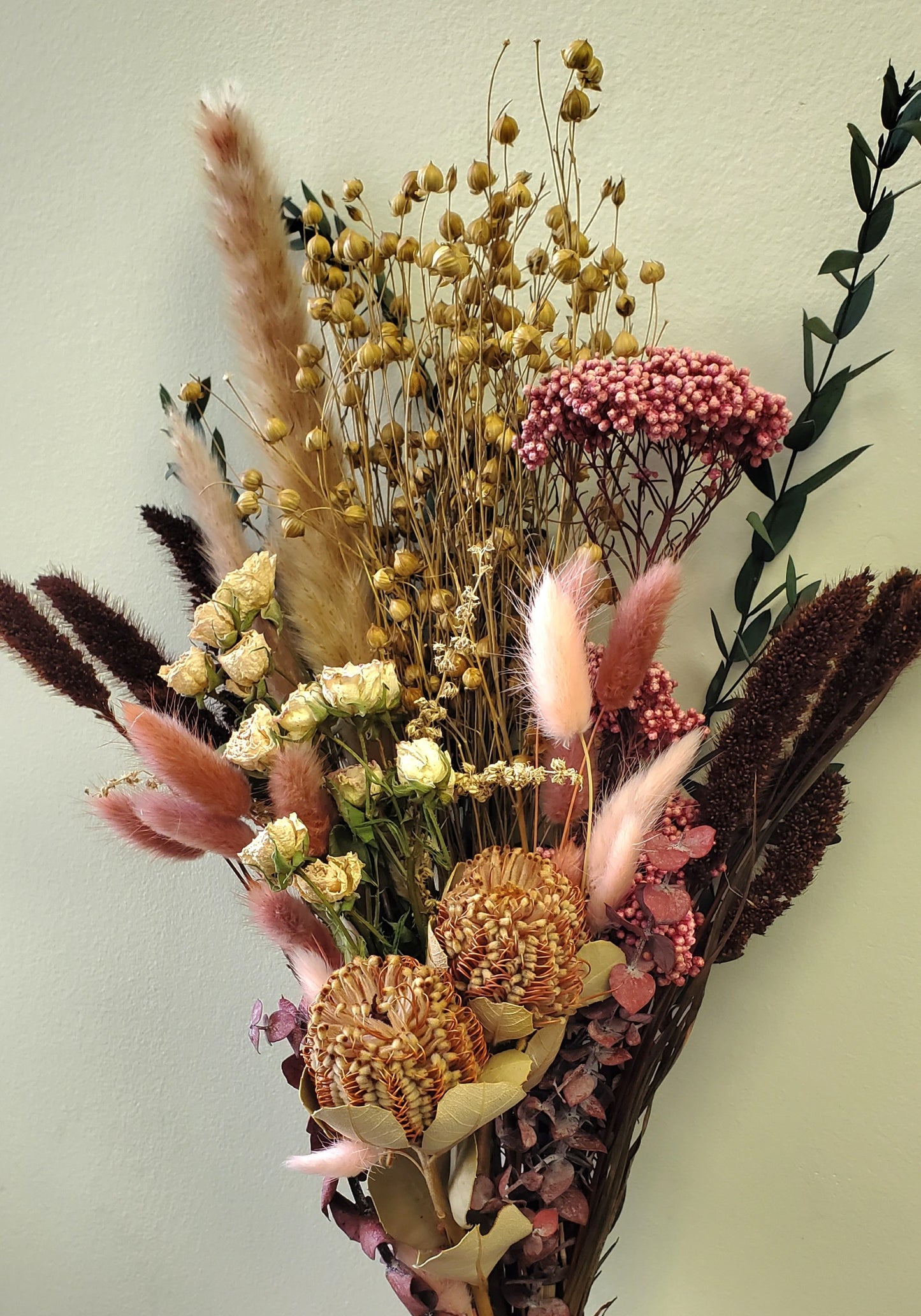 Pink, Beige and Brown dried flower bouquet