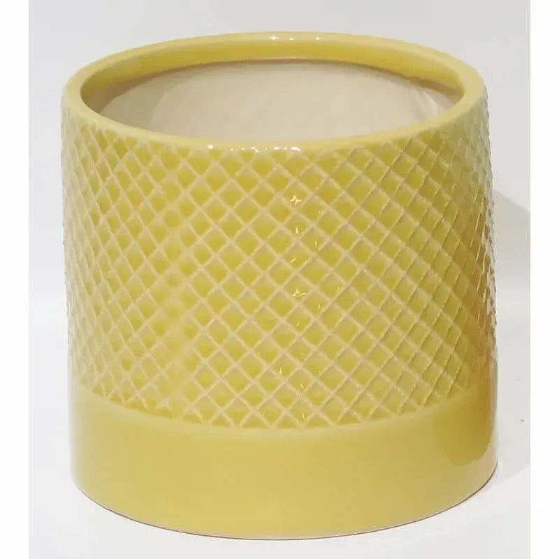 Yellow Criss Cross Pattern Ceramic Pot 4" (CE00-173)