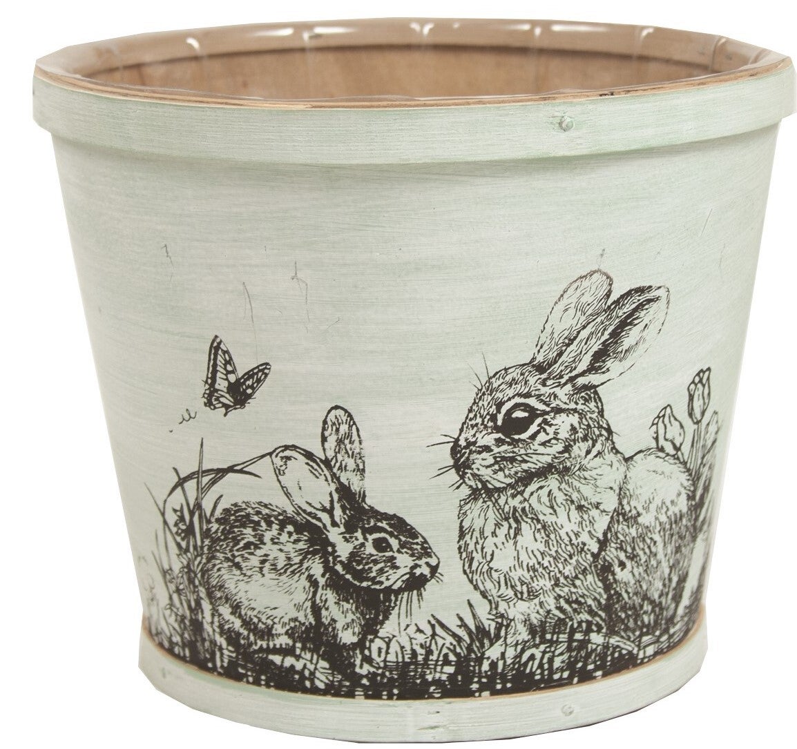 7" Split Wood Cache Pot with Bunnies
