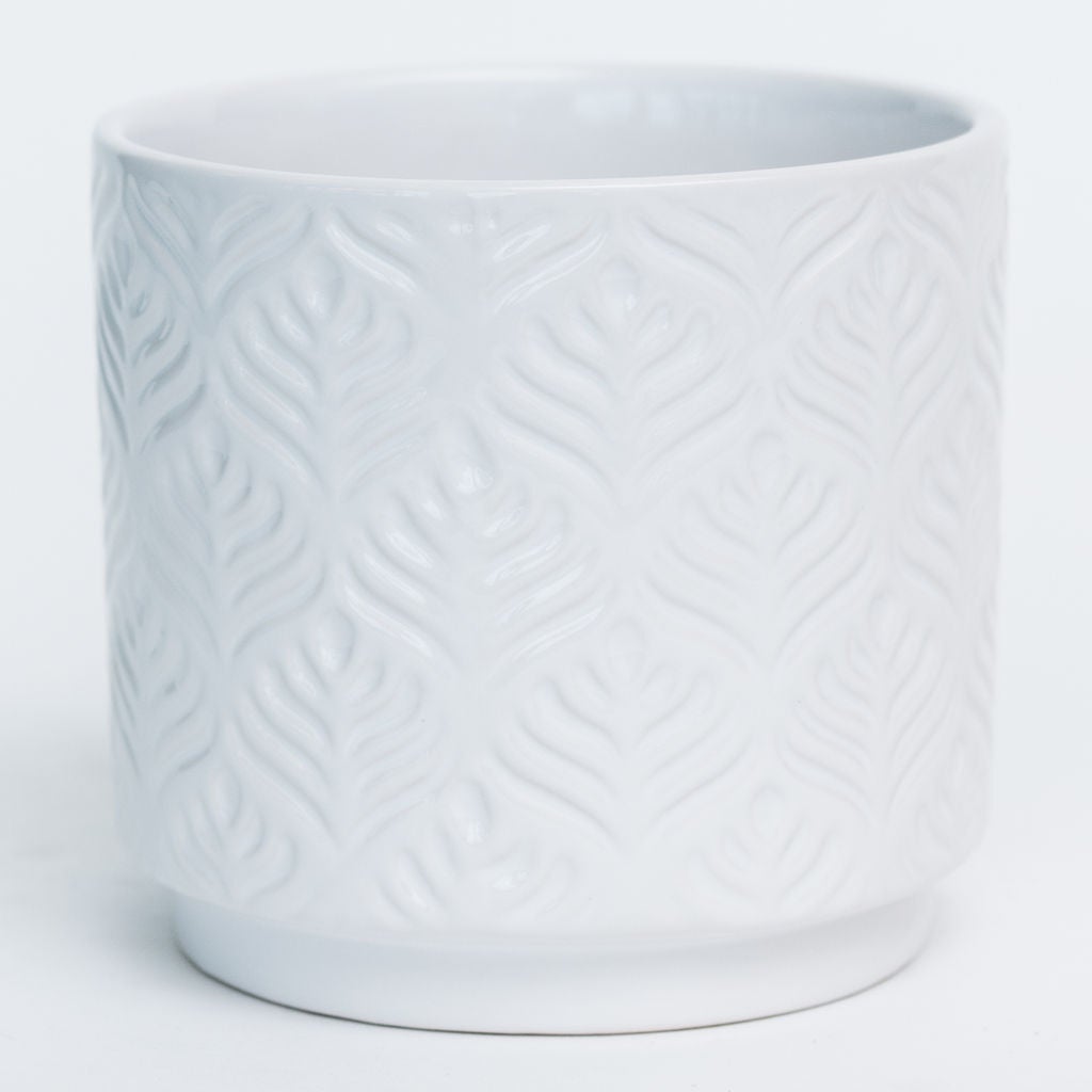 Glazed Cache Pot - White Peacock Feather (CE00-137, CE10-137)