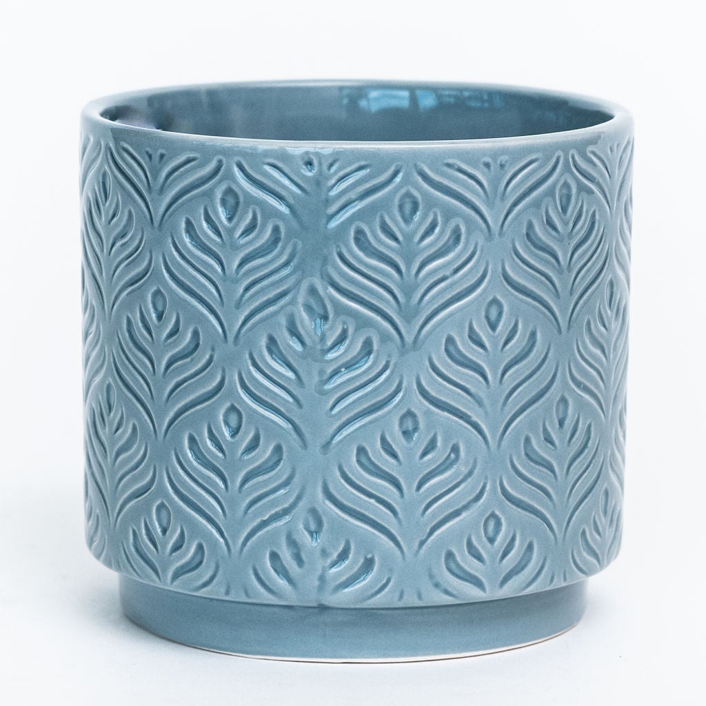 Glazed Cache Pot - Blue Peacock Feather (CE00-138, CE10-138)