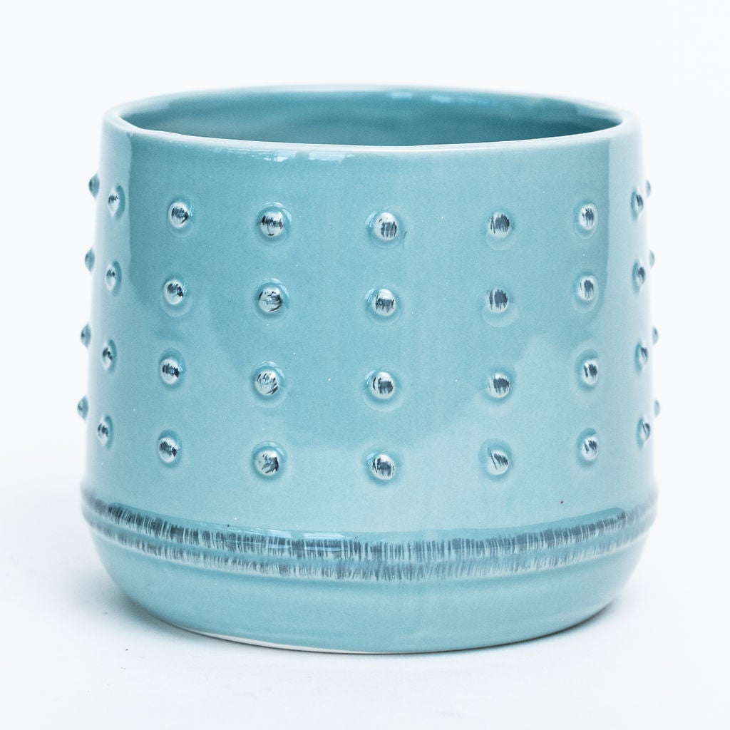 Glazed Cache Pot - Dolomite Dotted Aqua (CE00-141)