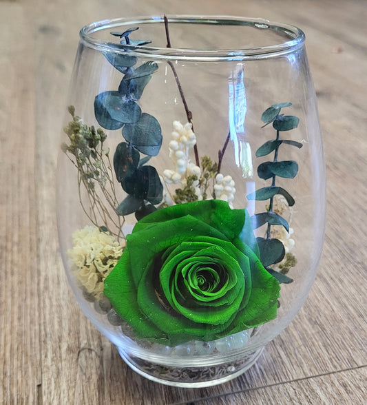 Preserved Rose in Egg Vase - 'Greensleeves'