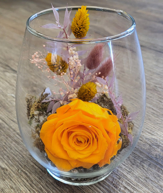 Preserved Rose in Egg Vase -Orange Glow