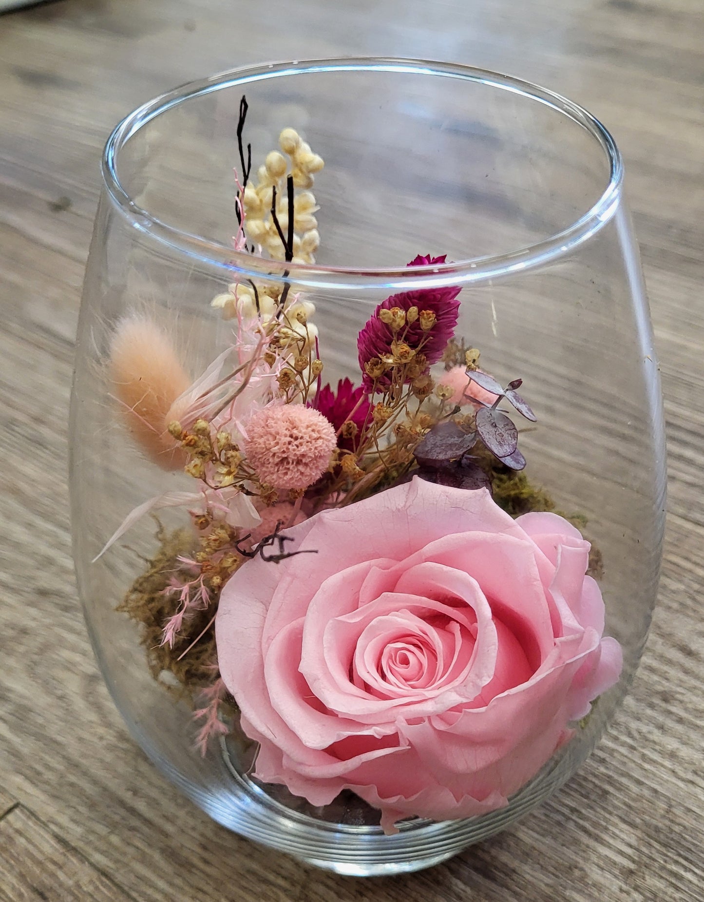 Preserved Rose in Egg Vase -Pink Prism