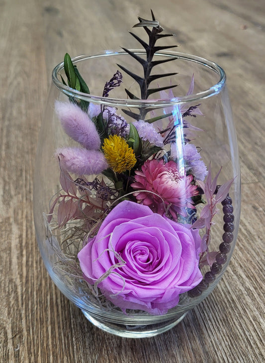 Preserved Rose in Egg Vase - 'Purple Prose'