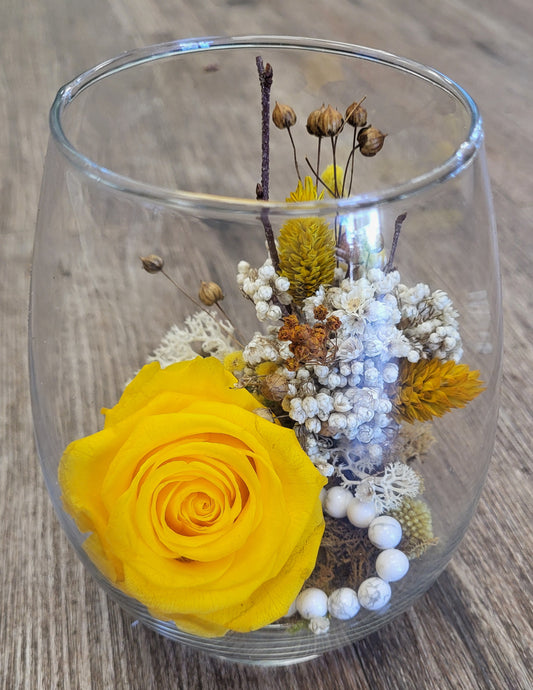 Preserved Rose in Egg Vase - 'Yellow Finch'