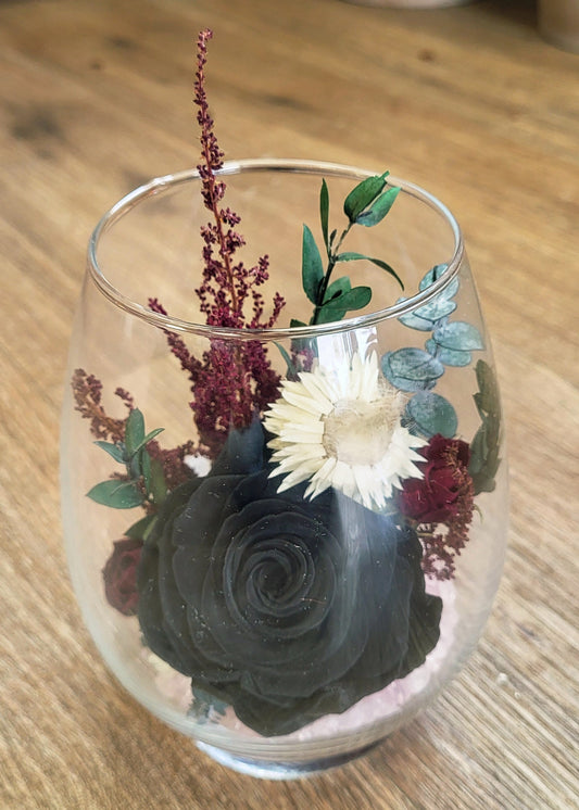 Preserved Rose in Egg Vase - Black Elegance