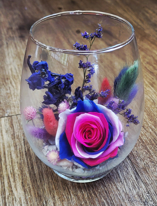 Preserved Rose in Egg Vase - Mauve Swirl