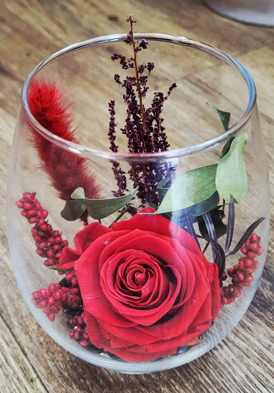 Preserved Rose in Egg Vase - Red Elegance