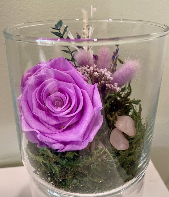 Preserved Rose in a Glass Vessel. "A touch of Violet."