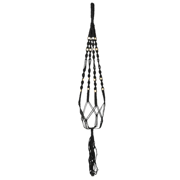 Black Macrame Pot Hanger with Beads