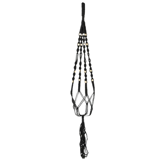 Black Macrame Pot Hanger with Beads