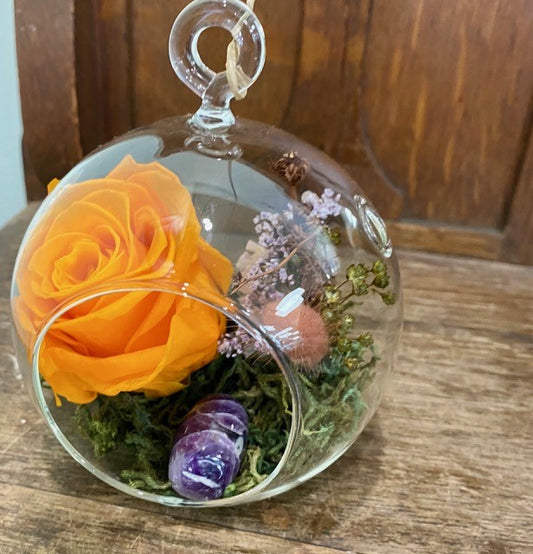 Preserved Orange Rose in a Glass Sphere.  Fall O3