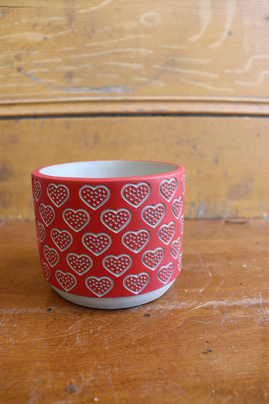 Red Dotted Heart Pots 5.5"