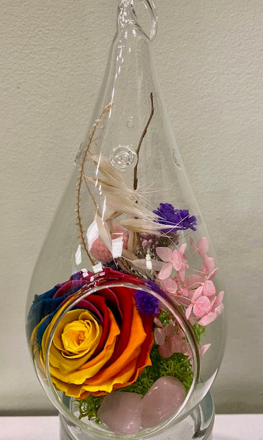 Preserved rose in an egg vessel. "Rainbow Love."