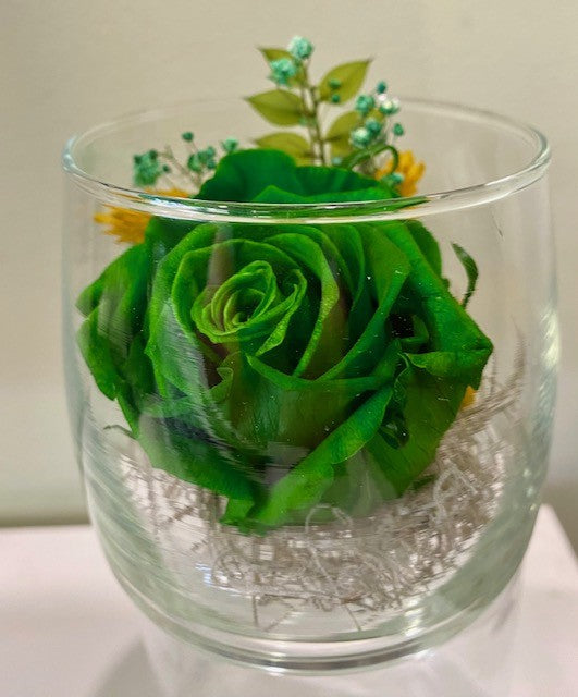 Preserved Rose in Glass Vessel. "Simply Emerald."