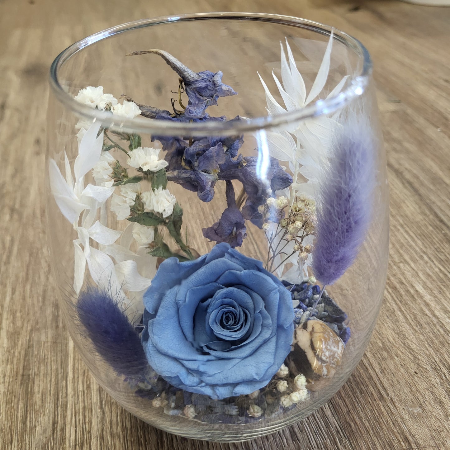 Preserved Rose in Egg Vase - Slate Blue
