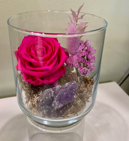Preserved rose in a cylinder vessel.  "Sooo Pretty."