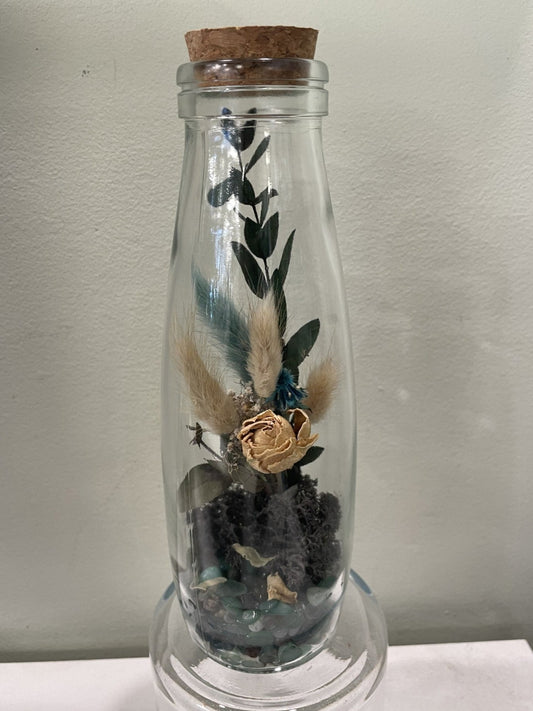 Dried Botanical Bottle with Fluroite Crushed Stones