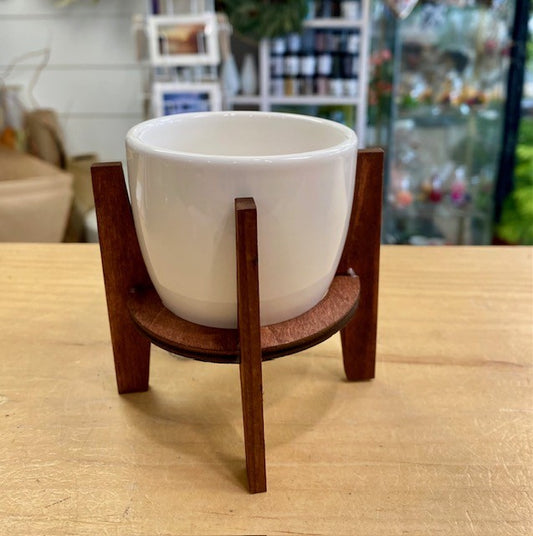 White Pot with Wooden Stand