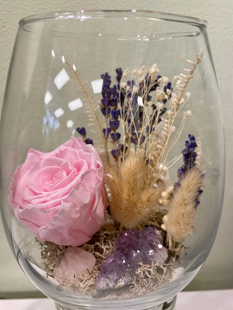 Preserved rose in egg vessel. "LaLa-Land Lavender."
