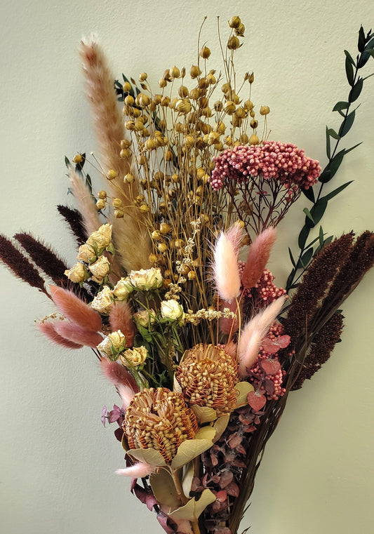 Pink, Beige and Brown dried flower bouquet