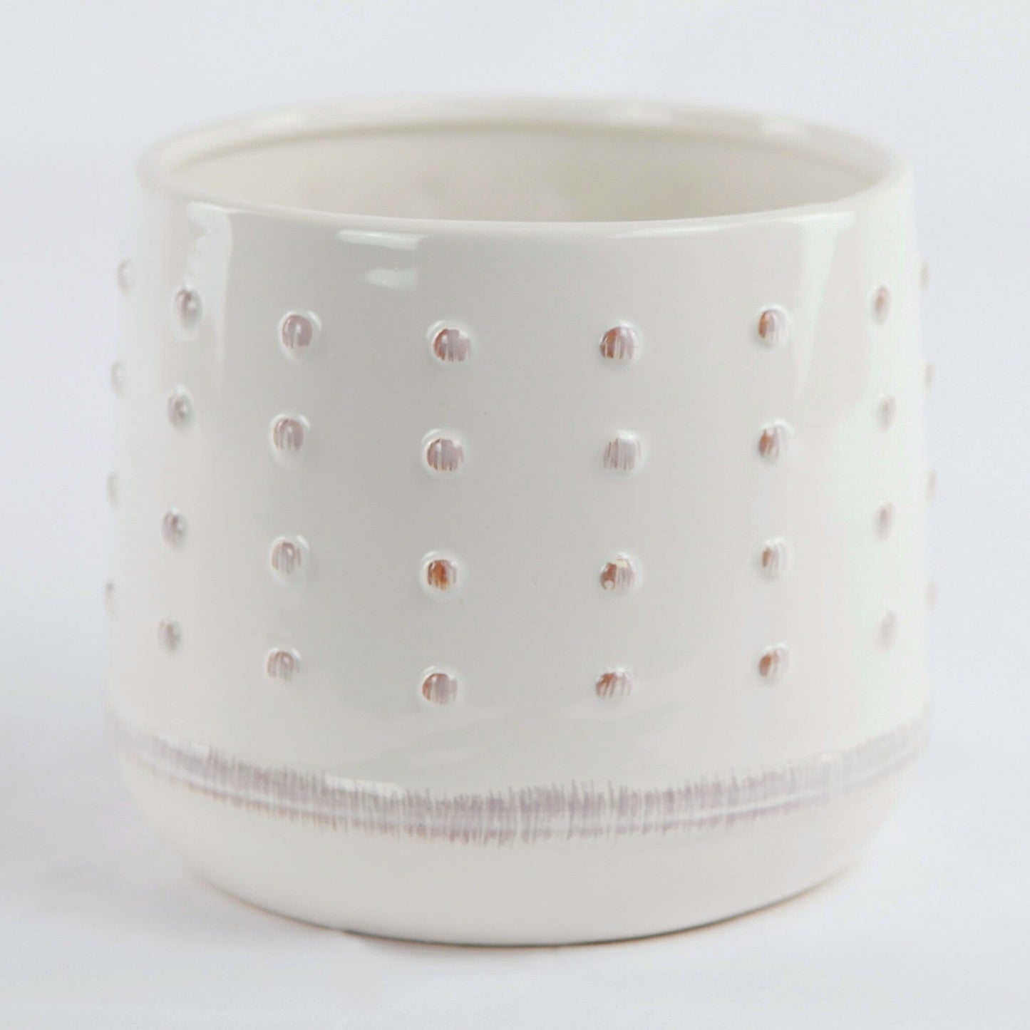 7" Glazed Cache Pot - Dolomite Dotted White