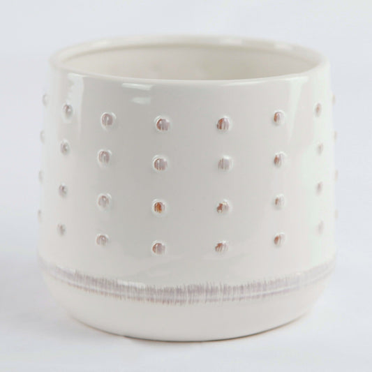6" Glazed Cache Pot - Dolomite Dotted White