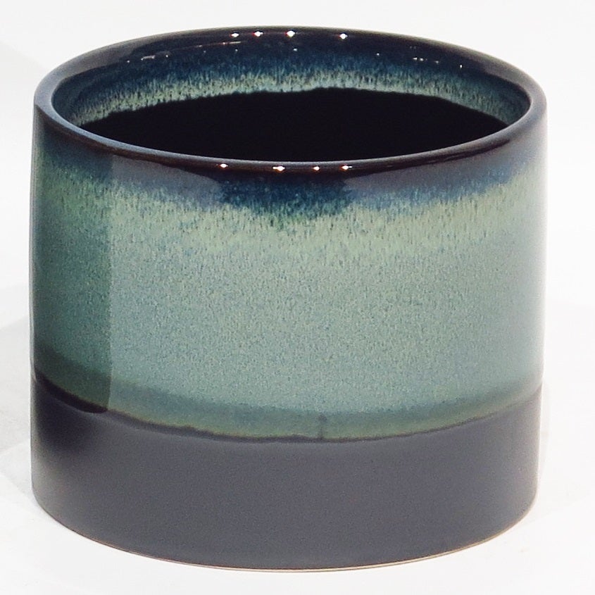 4.5" Teal and Blue Glazed Cylinder Cache Pot